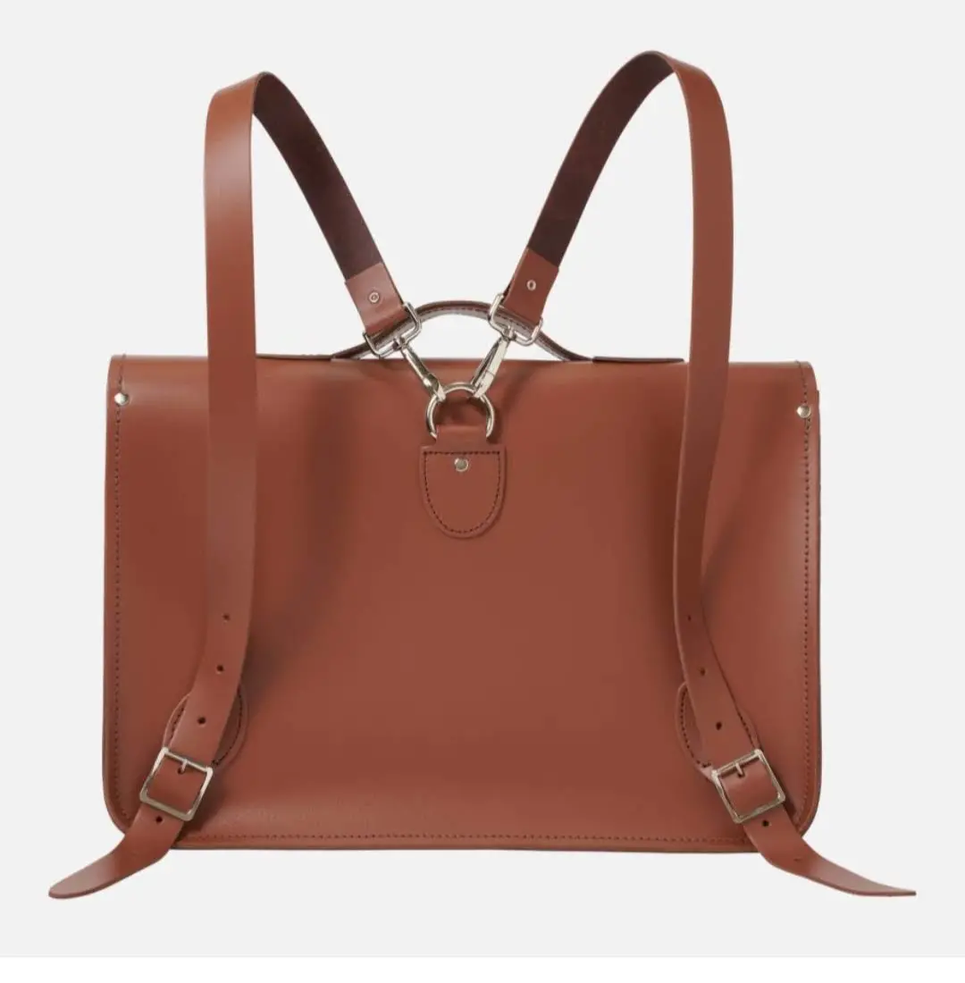 Leather Satchel Backpack - Chestnut Brown - Image 2