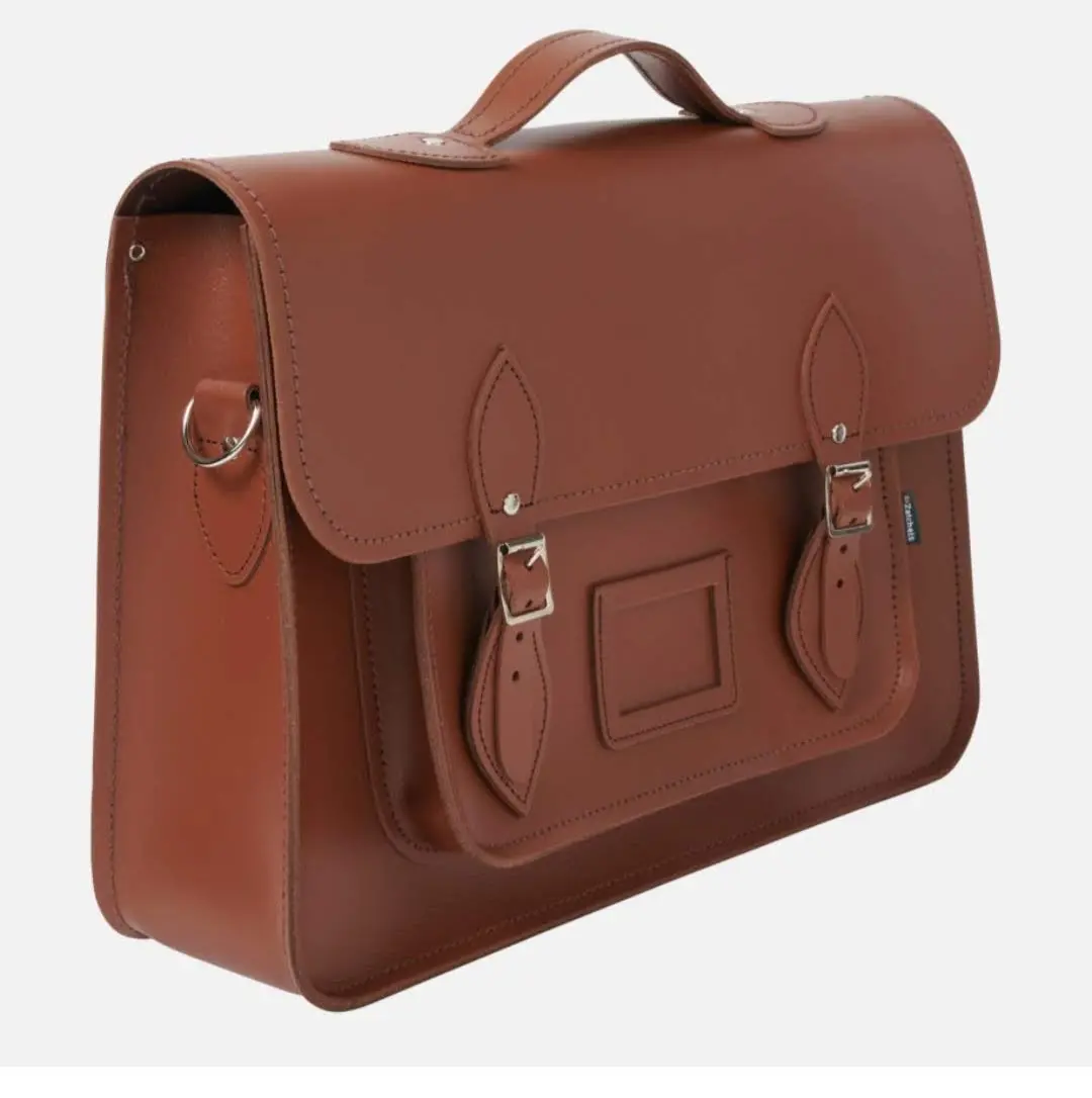 Leather Satchel Backpack - Chestnut Brown - Image 3