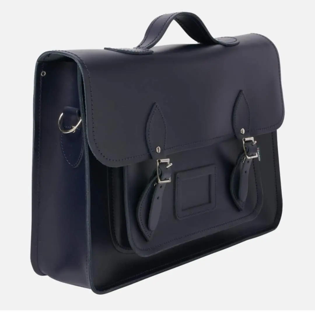 Leather Backpack Satchel - Navy Blue - Image 5