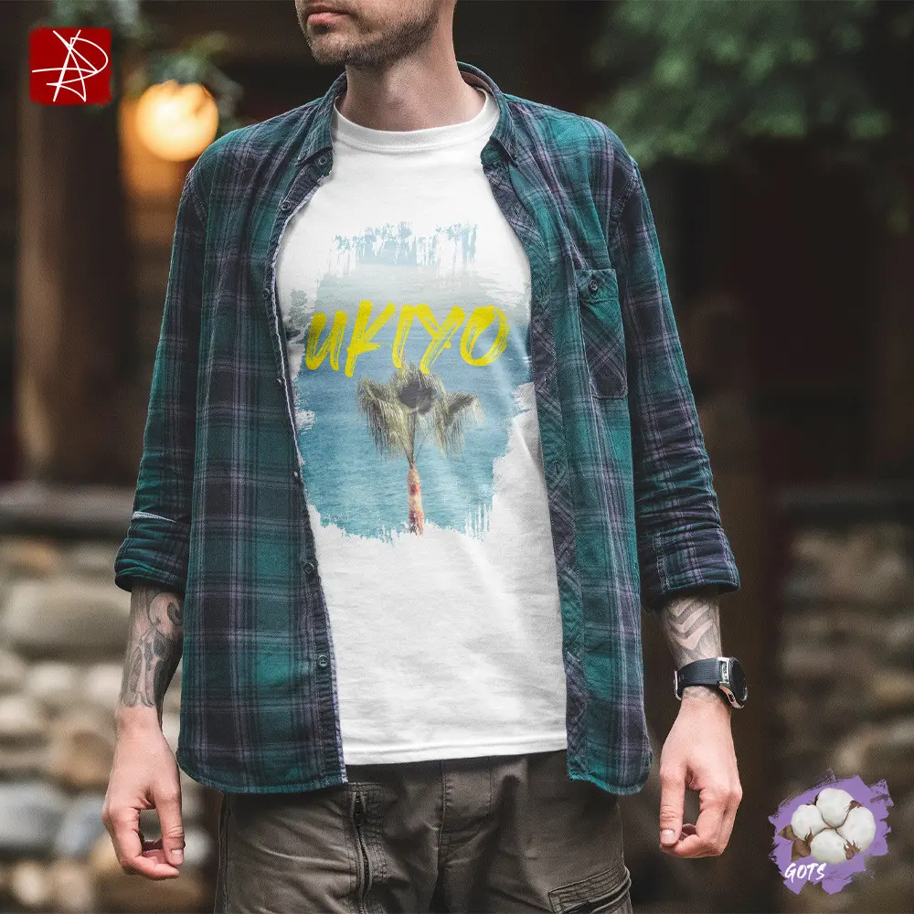"Ukiyo Palm Escape" Unisex Organic Cotton T-Shirt Japanese Zen Design