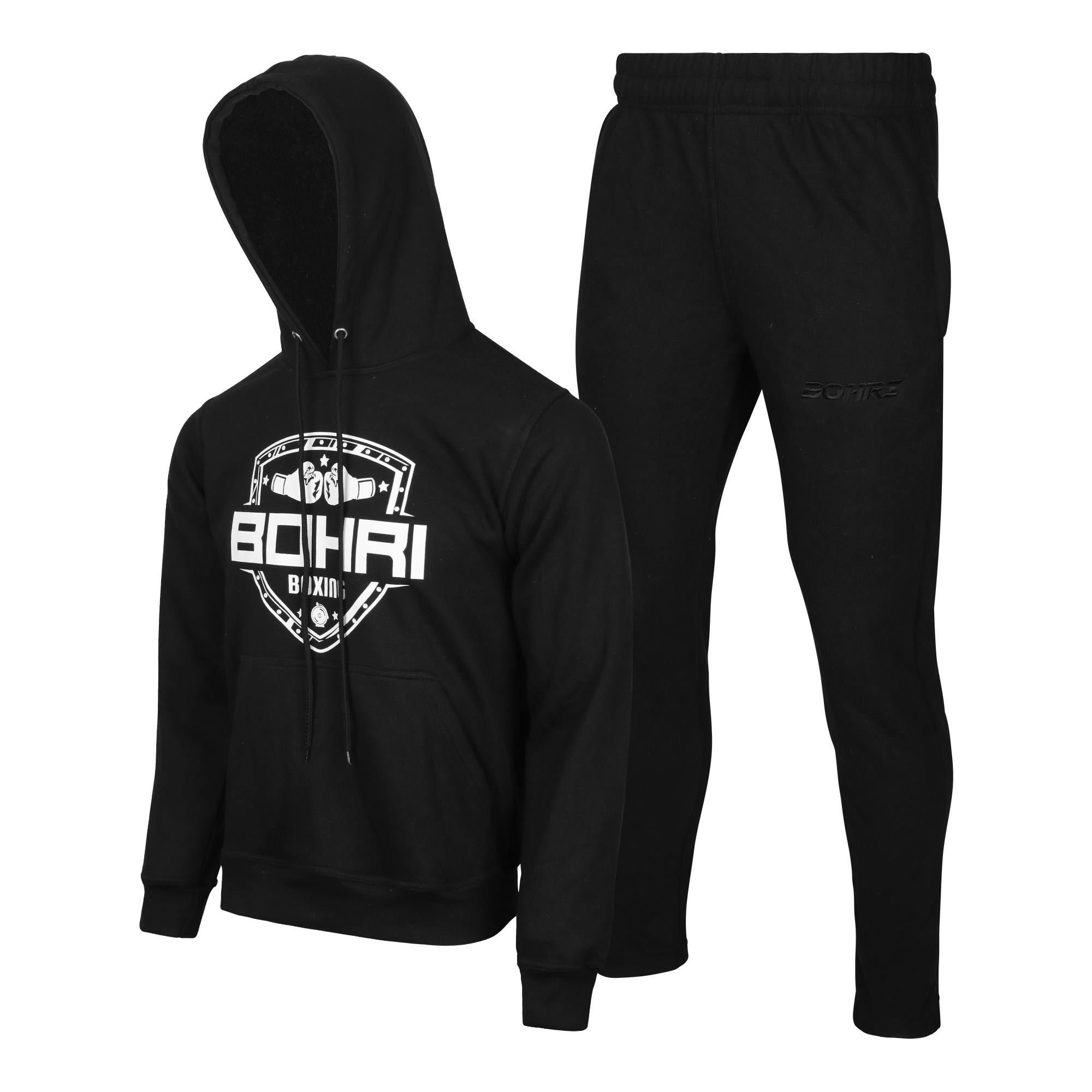 BOHRI Boxing Tracksuit Shield Black Cotton Hoodie and Jogger Set