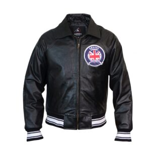 Men’s Vintage Leather Jacket | UK Flag Patch | Classic British Bomber Coat | BOHRI X AMRONX