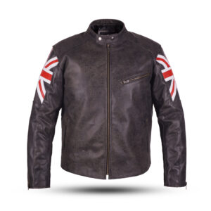 Men's Distressed Cowhide Leather Motorcycle Jacket – British Flag Cafe Racer | BOHRI